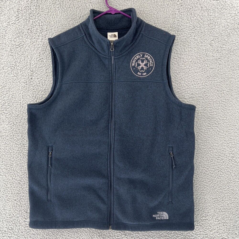 The North Face Vest Men's XL TG Blue‎ Fleece Full Zip Waverly Spring Logo
